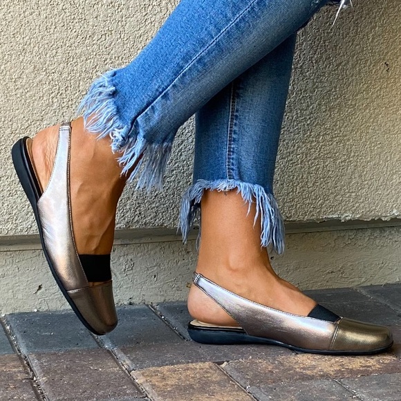 Bronze Closed Toe Slingback Comfort Mule Flats - Picture 3 of 15